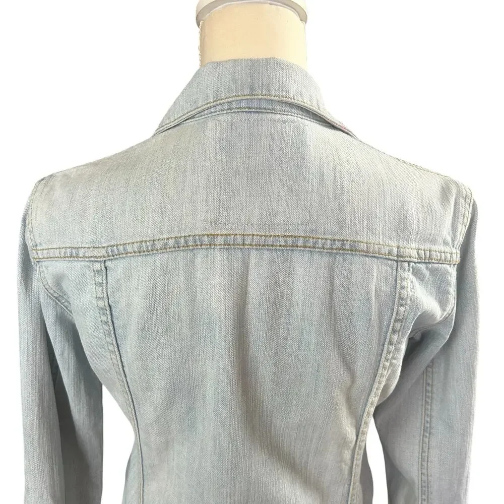 MK Michael Kors Jean Jacket Women Size XS Light Blue Stone Wash Button Up Denim